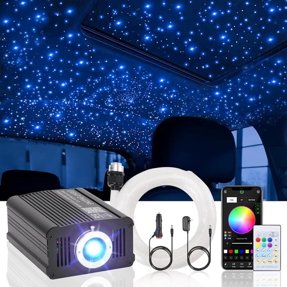Twinkle Headliner Light Kit, 500 count*0.03in*9.8ft Ceiling Fiber Optic Lights Remote Control Effect Mode RGBW Sound Activated for Roof Ceiling