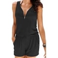 thumbnail image 1 of Womens Summer Jumpsuits Casual Elastic Waist V Neck Sleeveless Short Rompers Playsuits with Pockets, 1 of 2
