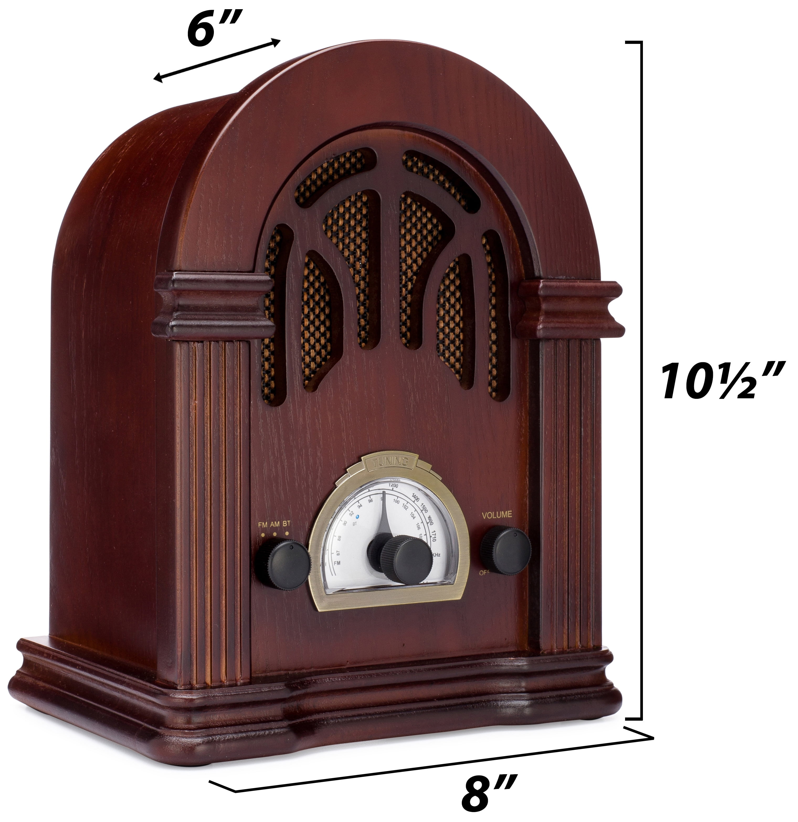 ClearClick Classic Vintage Retro Style AM/FM Radio with Bluetooth Handmade Wooden Exterior 