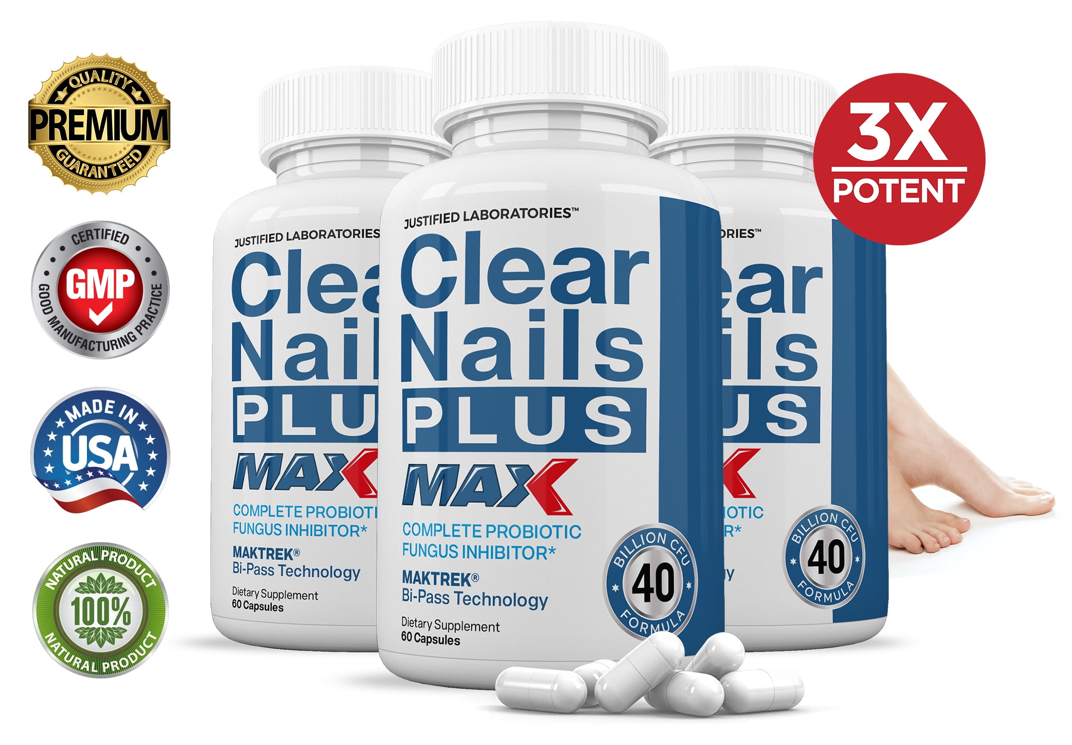 (3 Pack) Clear Nails Plus Max 40 Billion Probiotic CFU Supplement Anti Fungal All Natural 180