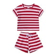 thumbnail image 1 of MIASHUI Été Garçons Tout-Petits Manches Courtes Imprimé Rayé Hauts Shorts Deux Tenues, Rouge, 2-3 Ans, 1 of 2