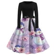 thumbnail image 5 of Women's Casual Fashion Round Neck Long Sleeve Christmas Printed Party Vintage Long Dresses, Retro Audrey Style, Holiday Dress for Christmas, Casual Wear, Festive,Light Purple,M, 5 of 7