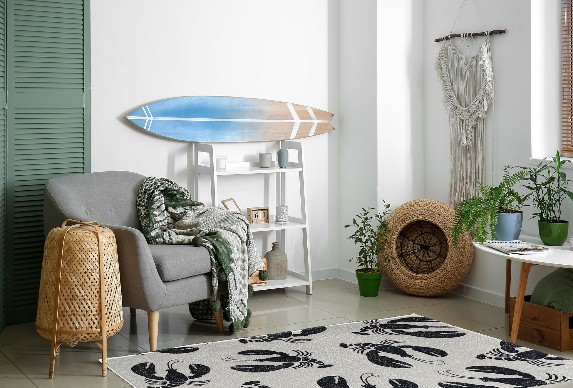 Simply Daisy 4' x 6' Lobster Fest Nautical Chenille Rug, Shark Blue