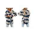 thumbnail image 2 of Women'S Flannel Plaid Shacket Fall Outfits Long Sleeve Button Down Shirts Jacket Coats with Side Pockets Navy Blue M, 2 of 7