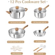 Koch Systeme CS 12 Piece Stainless Steel Coowkare Set with Cool-Touch Bakelite Handle, Professional 18/10 Pots and Pans Set, Dishwasher Safe