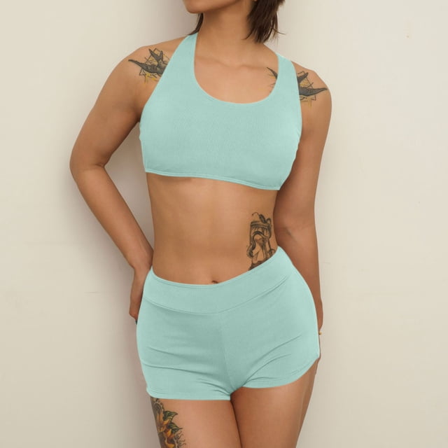 Traje de baño de 2 piezas para mujer, trajes de baño para mujer, bikini estampado cómodo y a la moda para mujer, trajes de baño de color liso para mujer, conjuntos de bikini, traje de baño de nailon p