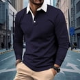 thumbnail image 2 of LTTVQM Mens Polo Shirts Long Sleeve Classic Buttoned Polo Collar Color Block Patchwork Loose Pullovers Navy XL, 2 of 5