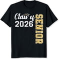 thumbnail image 2 of 100% Cotton Class Of 2026 Senior Graduation T-Shirt For High School Students Gold Glitter Design Unisex Black Tee Shirt, 2 of 5