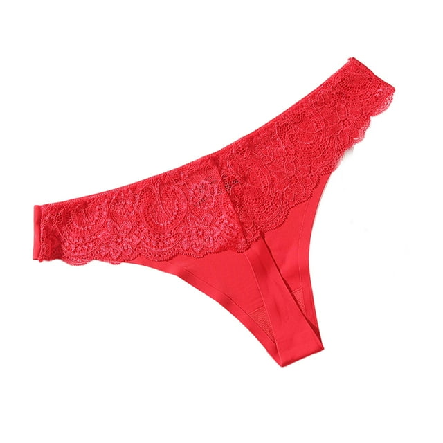 Youkk Low Rise Thong Seamless Knickers Dating Prop Fine Workmanship Breathable Hollow-out Sleep Clothing Red L