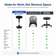 Wobble Stool Height Adjustable Standing Desk Stool, 24-34 Inch Active Sitting Balance Stool with 360° Swivel and Cushioned Seat, Black