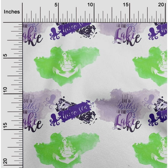 oneOone Cotton Poplin Twill Light Green Fabric Text|Jellyfish & Anchor Hook Watercolor Sewing Craft Projects Fabric Prints By Yard 56 Inch Wide
