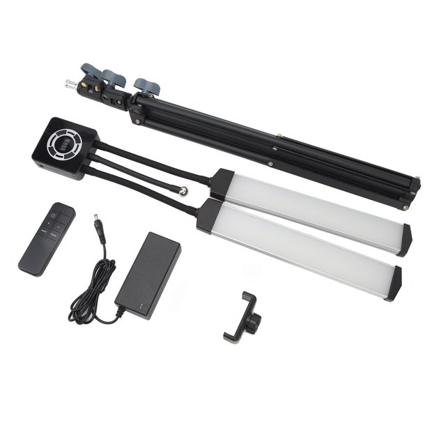 Double Arms LED Fill Light, Foldable Stick Fill Light With 3200K To 5600K Dimmable Lighting Modes, Gooseneck Table Stand, Flexible Phone Holder For Video Photography