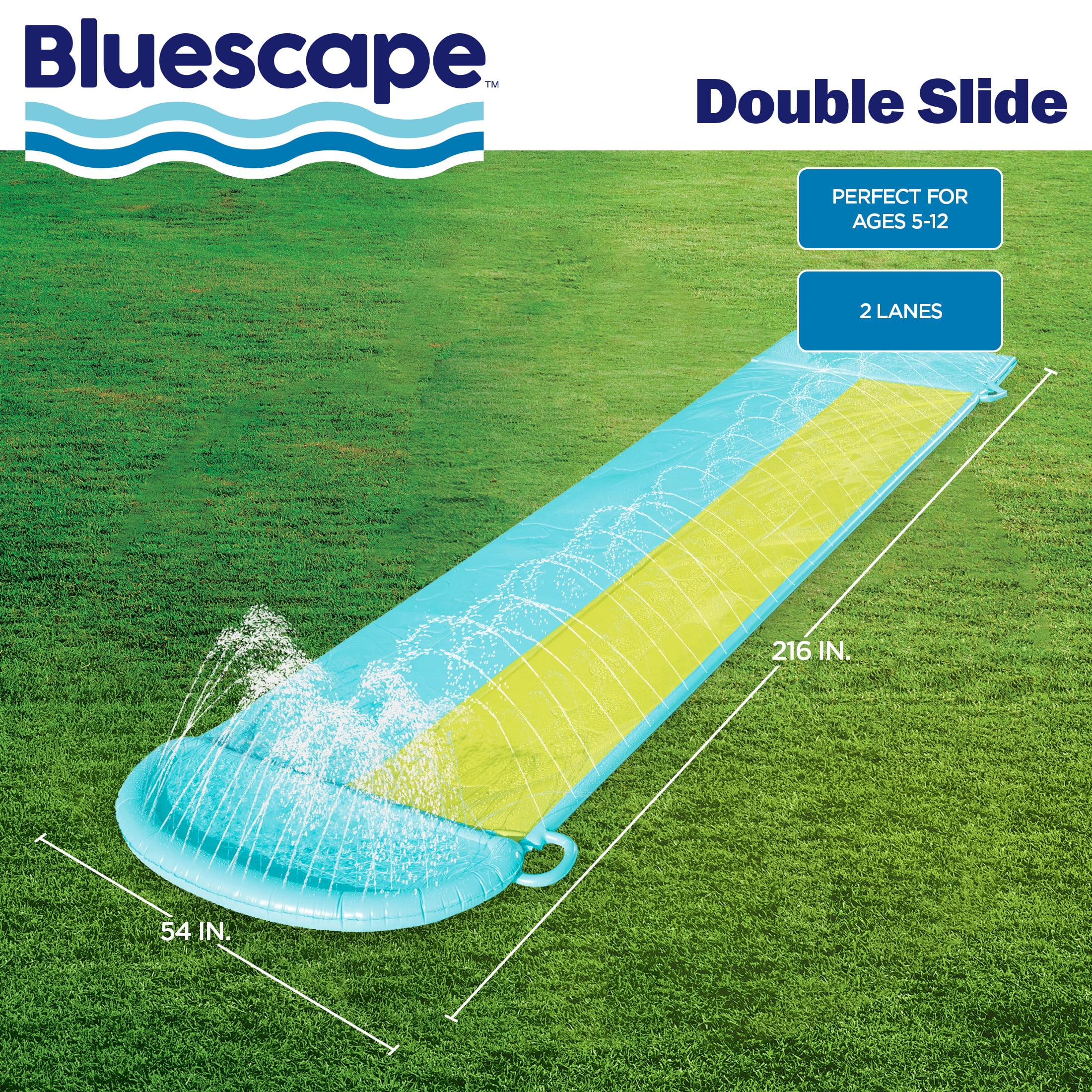 Bluescape 18ft Blue Double Lane Water Slide Racer, with Sprinklers, Age 5 to 12, Unisex