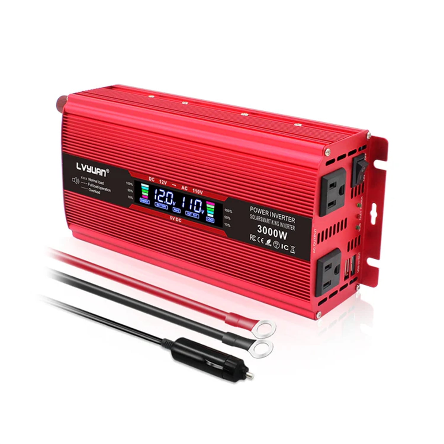 LVYUAN 1000W 2000W Modified Sine Wave Peak Power Inverter, 12V DC to 110V AC Car Inverter with Dual USB & AC Outlets, LCD Display, Black for RV, Truck, Camping, Travel (Inversor de Energa para Auto)