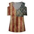 thumbnail image 4 of ibuvkizy Independence Day Shirts for Women Fashion American Flag Tops Patriotic V Neck Short Sleeve T-Shirts 4th of July Shirts Women Brown L, 4 of 5