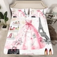 thumbnail image 2 of Manfei Elegance Dress Full Size Sheets for Girls, Modern Pink Fashion Bed Sheets, Romantic Eiffel Tower Sheet Sets, Breathable Home Decor, 4pcs, 2 of 7