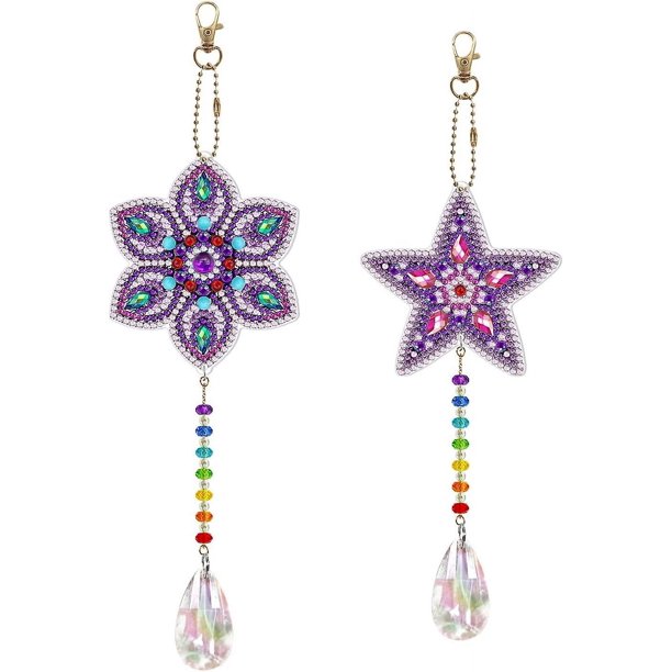 Juego de llaveros de pintura de diamantes de 2 piezas, kits de pintura artesanal de arte de diamantes de bricolaje para niños y adultos principiantes, llavero con colgante de diamantes, regalo pa