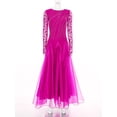 thumbnail image 3 of inlzdz Women Glittery Ballroom Dance Dress Lace Long Sleeve Tango Standard Competition Dancing Clothes Hot Pink S, 3 of 7