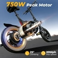 thumbnail image 3 of Folding Electric Bike for Adults and Teens – 14" E-Bike with 750W Peak Motor, 20 MPH Speed, 20 Mile Range, 36V/7.8Ah Battery, LED Display & App Control – UL2849 Certified Foldable Ebike, 3 of 11