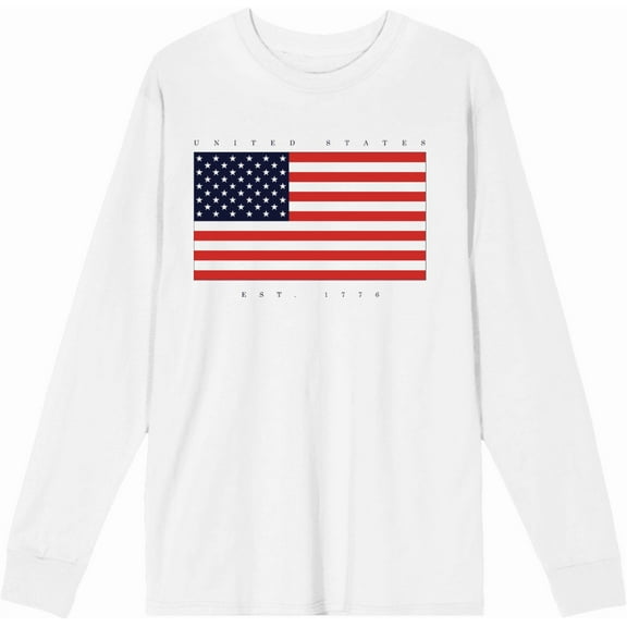 Americana United States Est 1776 White Adult Crew Neck Long Sleeve Tee-Medium