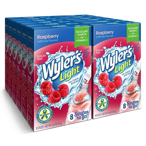 Wylers Light Singles To Go Powder Packets, Water Drink Mix, Raspberry, 0.41 Oz (Pack of 12)