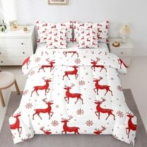 jejeloiu Wild Deer Twin Bedding Sets 7-Piece,Jungle Animal Bedding Comforter Set,Merry Christmas Snowflake Sheet Sets For Girl,Red White Home Decor Reversible