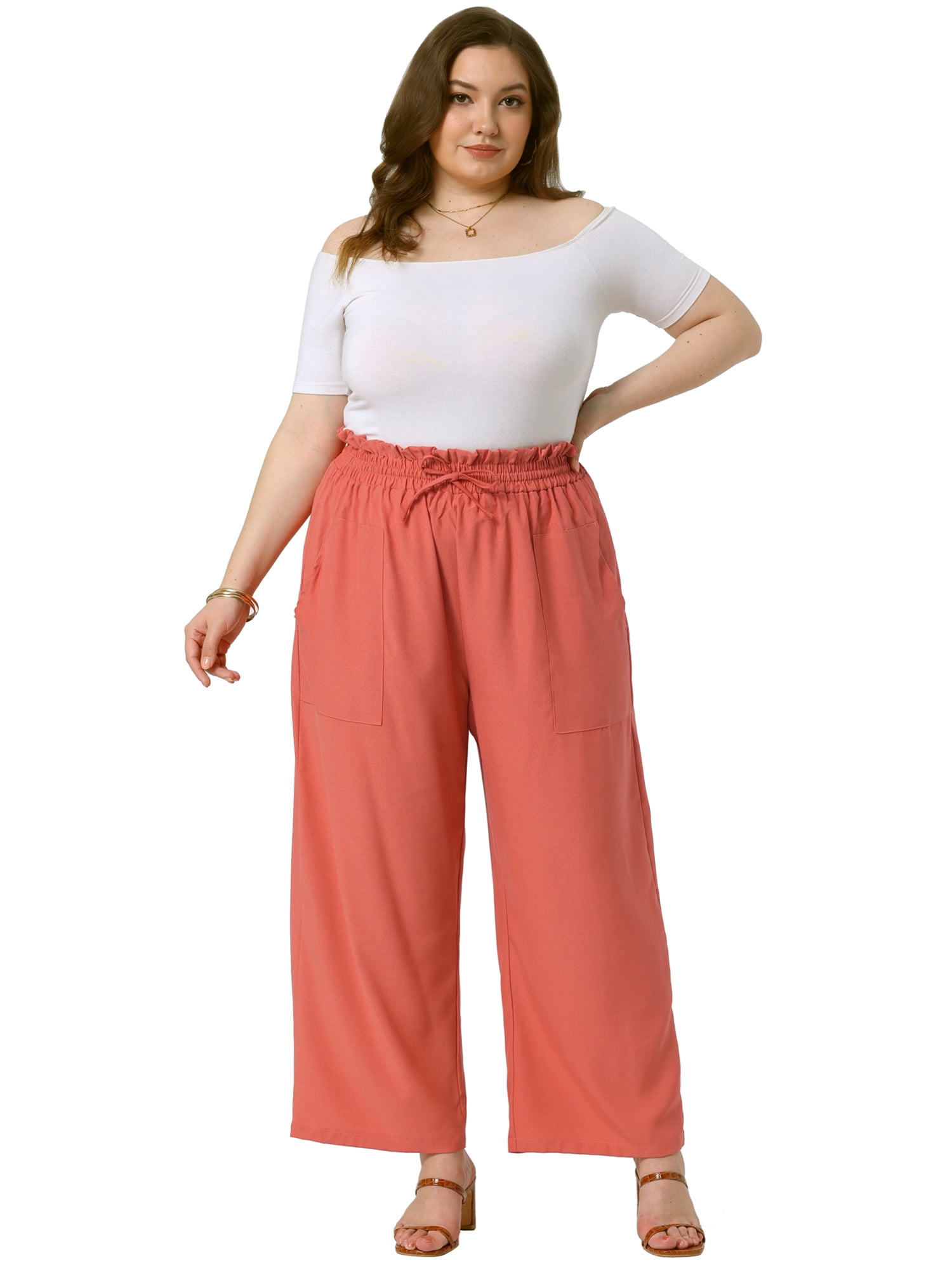 DARING DIVA Women's Plus Casual High Waisted Lounge Pants with Pockets 4X Brick Red