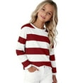 thumbnail image 2 of Ruyang Girls Striped Shirt Boys Long Sleeve Crewneck Basic T-Shirts Kids Fall Winter Cotton Soft School Undershirt, 2 of 7