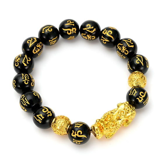 DESIGNICE 2 Pack Unisex Feng Shui Black Obsidian Beads Bracelet Pi Xiu Attract Wealth Good Luck Jewelry Bangle Charm Lucky Wealthy Amulet Black Bracelet