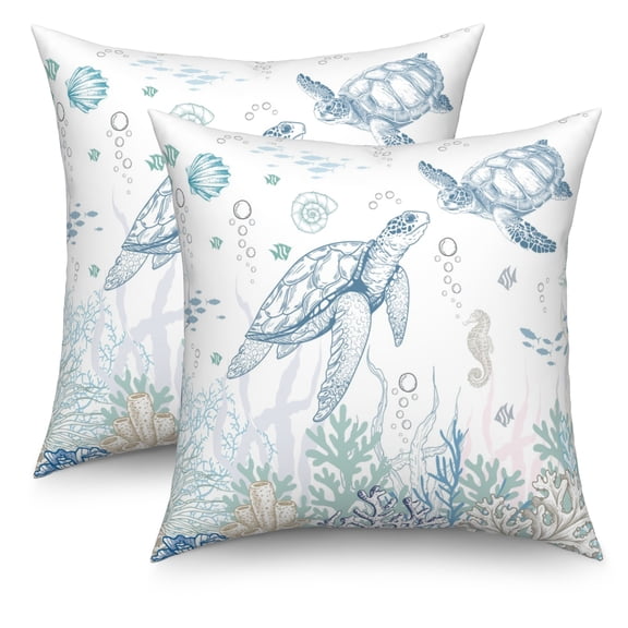 Dashan Coastal Sea Turtle Throw Pillow Covers 18x18 Set of 2,Ocean Themed Linen Pillow Cases for Sofa Couch Bedroom Decor