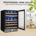 thumbnail image 2 of 52 Bottles Wine Cooler Under Counter, 24 Inch Dual Zone Wine Fridge with 40～64°F Independent Temperature Control, Safety Lock, All Wood Removable Shelves, Stainless Steel+Glass Door, Dual Zone, 2 of 6