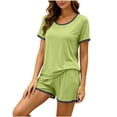 thumbnail image 6 of WIZUTIZ Women's Solid Color Crew Neck Short Sleeve Shorts Pajama Set Soft Modal Cotton Loungewear Comfy Sleepwear Casual 2 Piece Lounge Set, 6 of 6