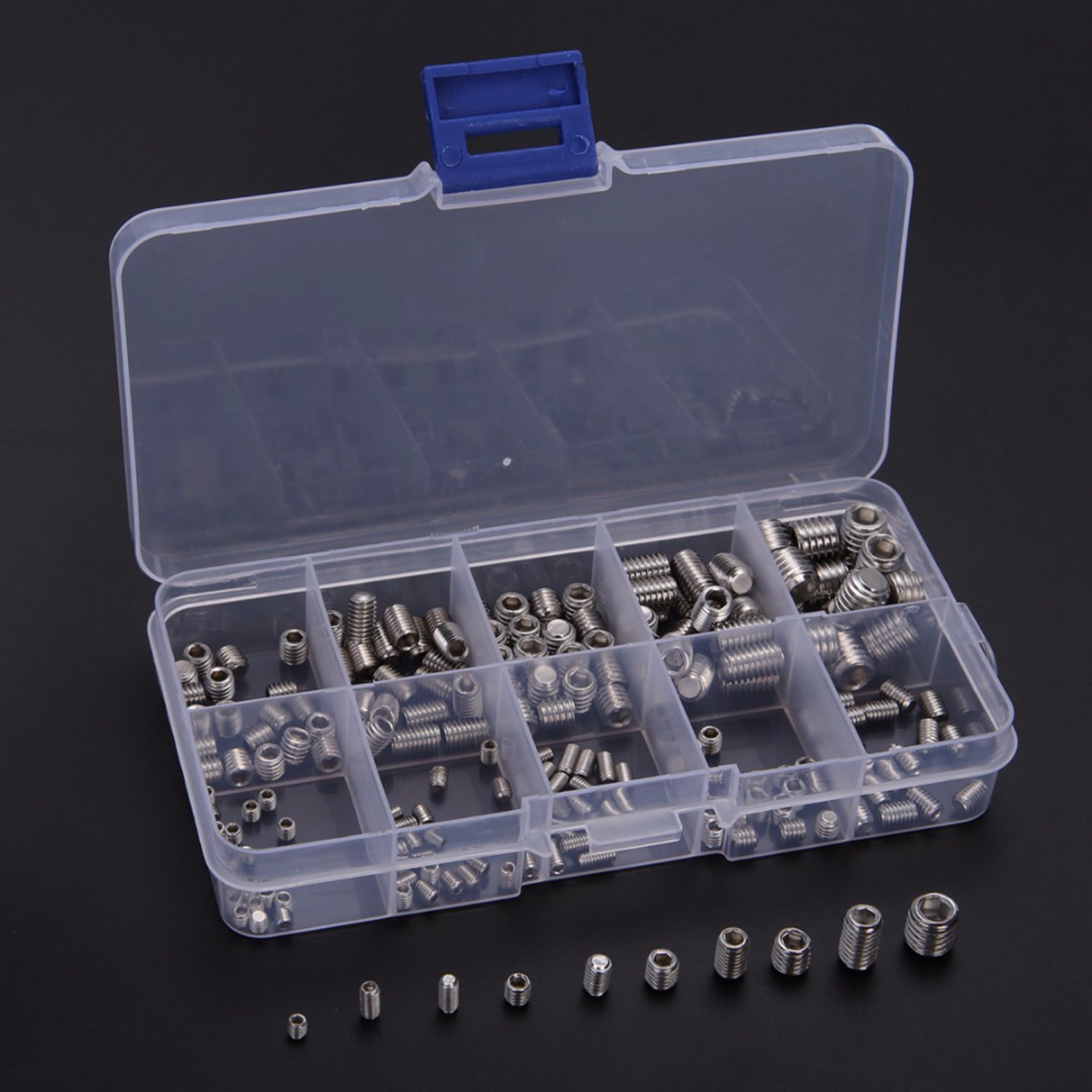 200 Pcs 304 Stainless Steel Grub Screws Hex Socket & 280 Pcs Spring Pin Tension Elastic Cylindrical Cotter Pins