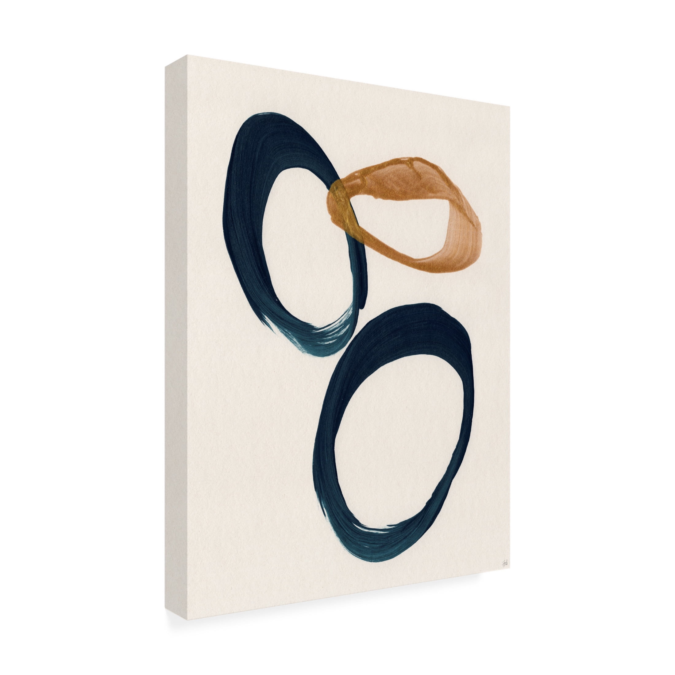 Canvas Wall Art - Line and Brush 'Blue 2 Gold 1 Circles 3' Wall Art for Living Room, Bedroom, or Office Décor by Trademark Fine Art - 18 x 24 Inches
