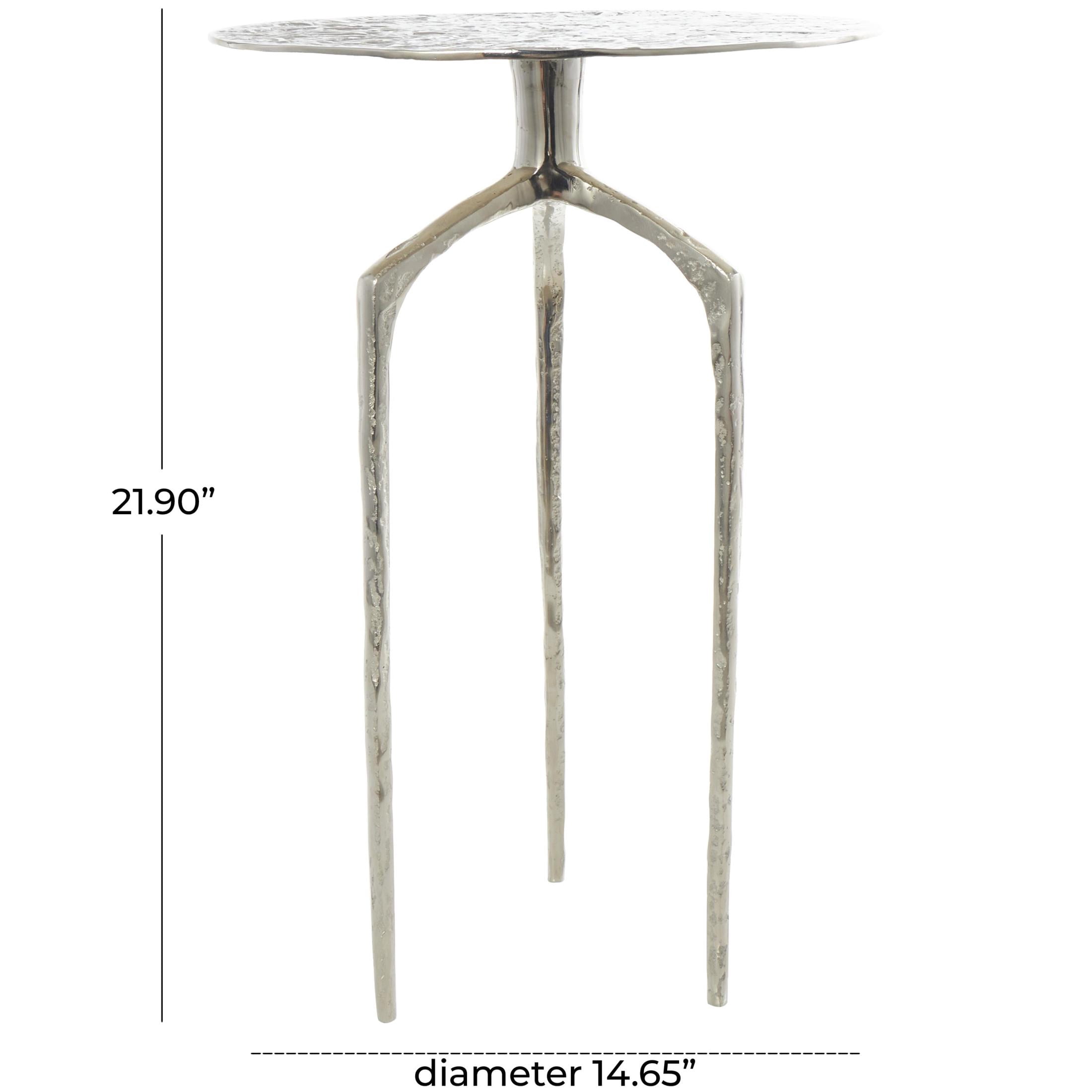 DecMode 15" x 22" Silver Aluminum Metal Slim Textured Geometric Accent Table, 1-Piece