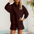 thumbnail image 2 of Arlun Sweatsuits for Women 2 Piece Solid Color Outfit Drop Shoulder Long Sleeve Hoodies with Pocket and Shorts Relaxed Fit Soft Comfortable Loungewear Matching Set Brown XL, 2 of 4