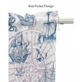 thumbnail image 5 of Nautical Sailboat Linen Curtain Valance for Bedroom/Bathroom/Kitchen/Office/Living/Dining Room Windows,Abstract Compass Octopus Starfish Rod Pocket Topper Drapes Decorative Cafe Drapery Panel 54x18, 5 of 6