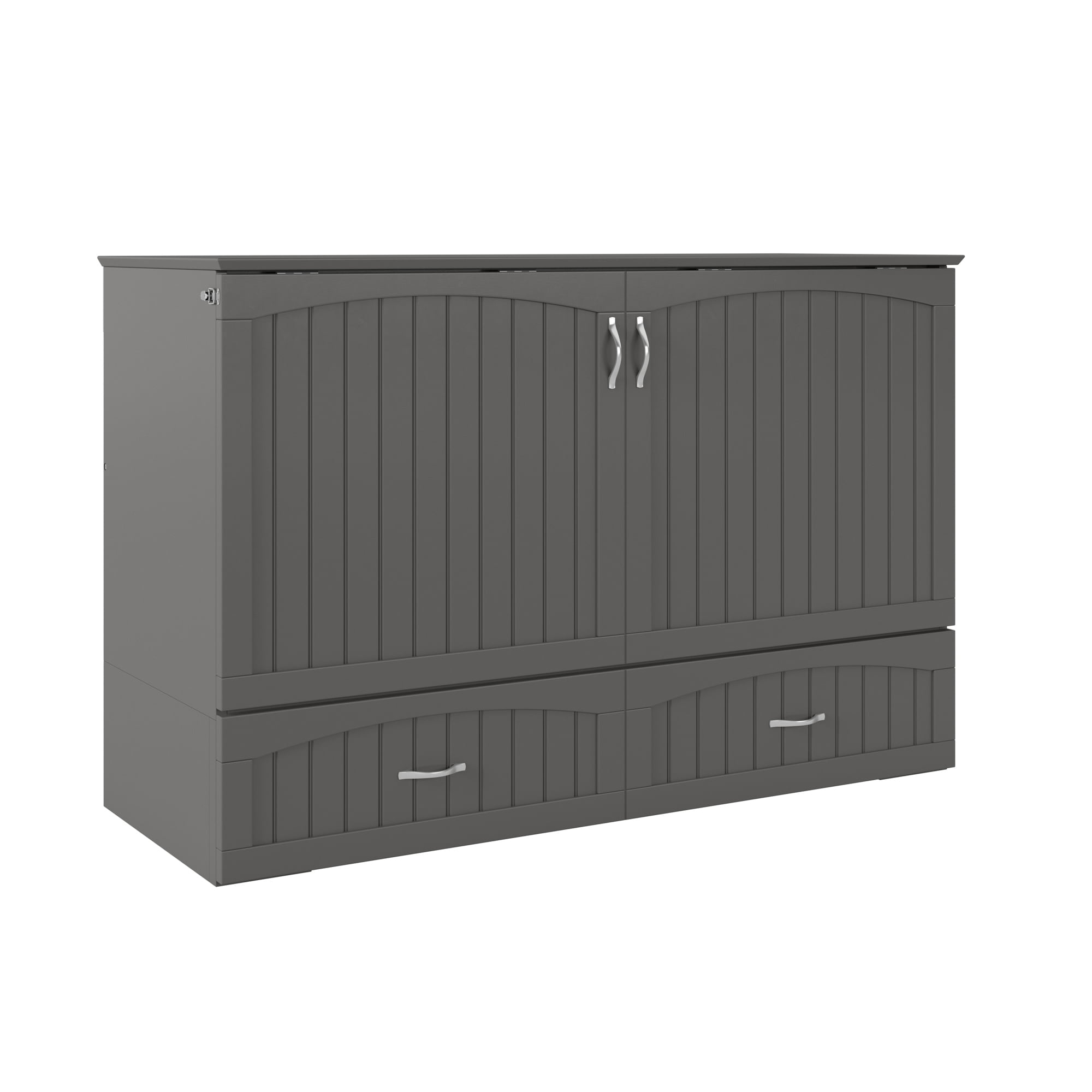 AFI Southampton Queen Solid Wood Murphy Bed Chest with Mattress, Drawer & Charger in Gray