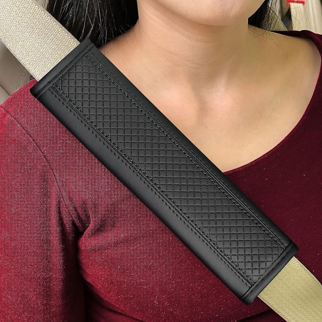 Almohadillas para cinturón de seguridad, fundas de cuero para cinturón de seguridad, color negro, 2 piezas