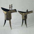 thumbnail image 3 of QUTETN Large and small antique bronze tripod cups, triangular Qianlong wine cups as gift decorations, 3 of 4