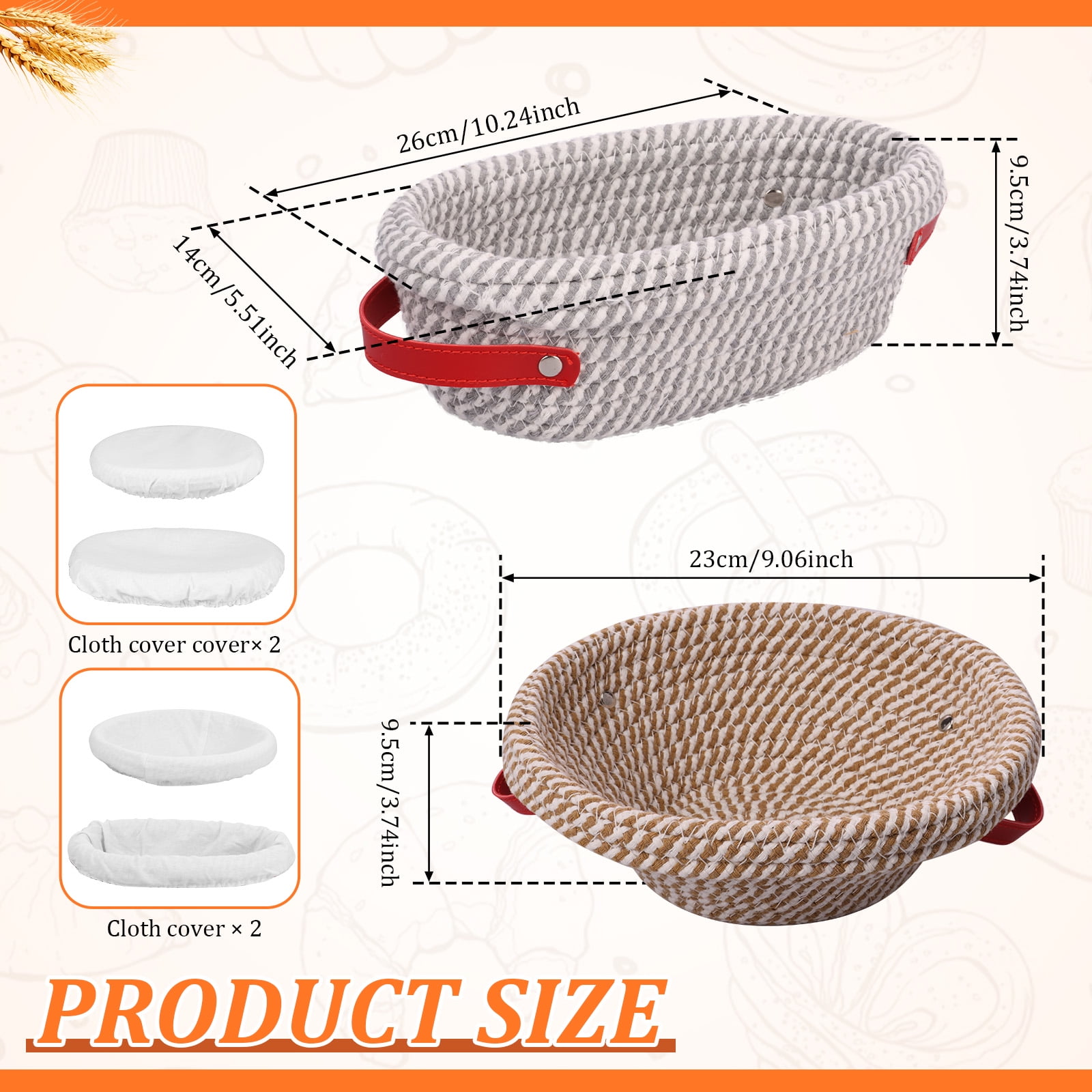 Cotton Rope Proofing Basket for Bread Baking Oval And Round Banneton Bread Basket with Liner And Cover for Homemade Sourdough Baking