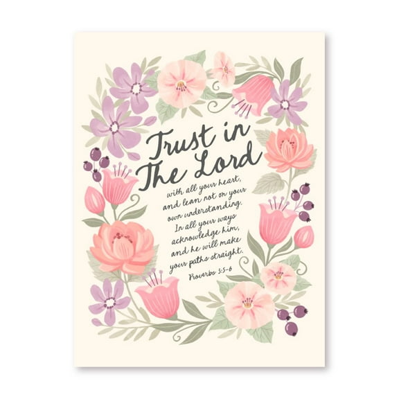 Christian Scripture Wall Art - Trust in the Lord - Jesus Bible Verse Room Decor for Christians With Florals