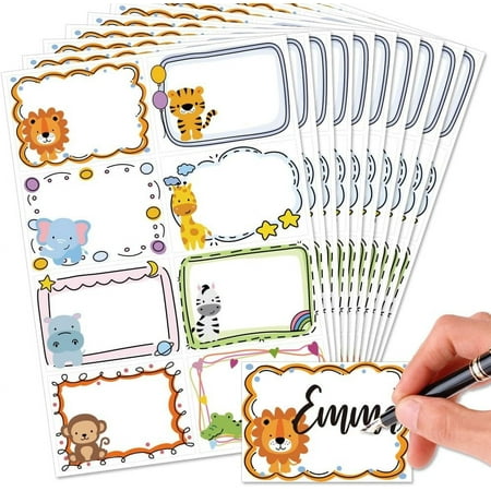 DIY 80Pcs/10 Sheets Animal Name Tags Stickers 3.3x2.4 Inch Self Adhesive Cartoon Animals Name Tags Labels Blank Name Labels Lion Tiger Name Stickers for Teachers Office Bulletin Board Decoration DIY
