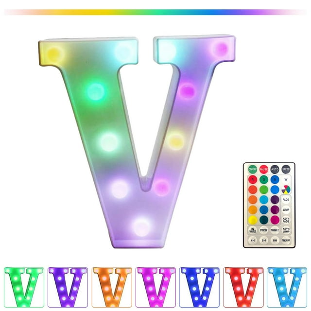 Luces LED multicolores con letra a distancia - Decoración de fiesta de 16 colores cambiantes para el hogar y eventos - Alimentada por batería/USB
