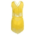 thumbnail image 4 of TiaoBug Women's Fringe Latin Dance Outfits Belly Dancer Sleeveless V Neck Tiered Tassels Crop Top and Skirt Yellow XXL, 4 of 6