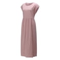 thumbnail image 4 of JUNWELL Caftan Ample Robe Longue pour Femmes Grande Taille Robe en Lin Été Décontractée Sans Manches Col Ras du Cou Poches Robe Maxi, 4 of 7