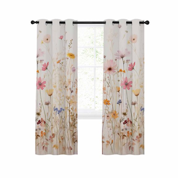 Spring Floral Blackout Curtains 63 Inches Long for Bedroom, Pastoral Botanical Summer Flowers Vintage Thermal Insulated Room Darkening Black Out Window Curtain Panels Grommet Drapes for Living Room