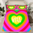 thumbnail image 2 of Manfei Rainbow Love Heart Twin Sheet Sets, Colorful Geometric Twin Fitted Sheet, Kawaii Cartoon Theme Flat Sheet, Lightweight Room Decor, 3-Piece, 2 of 7
