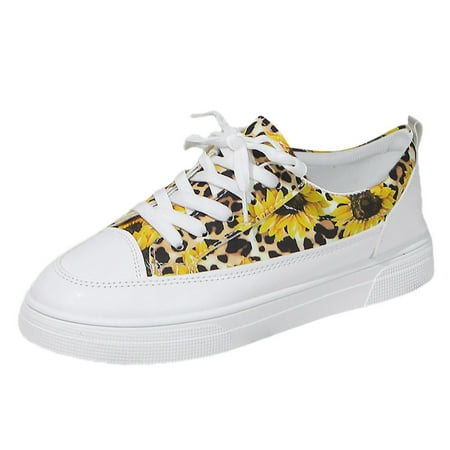 QYZEU White Sneakers for Women Dressy Womens Business Casual Shoes Women s Single Shoes for 2024 Spring New Edition Round Toe Flat Bottom Lacing Colored Casual Shoes Yellow 41