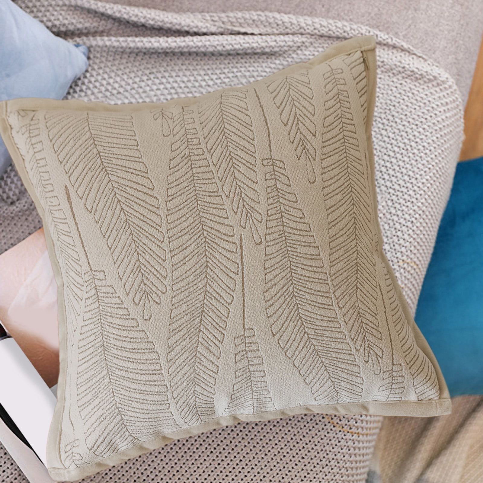 PureCasa Polyester Throw Pillow for Bed Sofa Couch, Household Throw Couch Cushions Decorative Pillows for Indoor Outdoor, Modern Simple Home Decor for Living Room Bedroom, Beige, 18"x18", 1PC, B